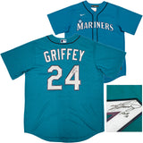 Seattle Mariners Ken Griffey Jr. Autographed Teal Nike Jersey Size L "HOF 16" Beckett BAS Witness Stock #230148