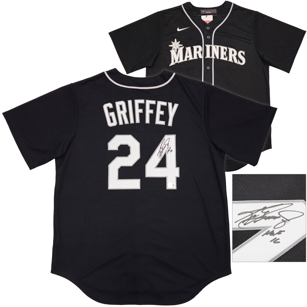 Seattle Mariners Ken Griffey Jr. Autographed Black Nike Jersey Size L "HOF 16" Beckett BAS Witness Stock #230150