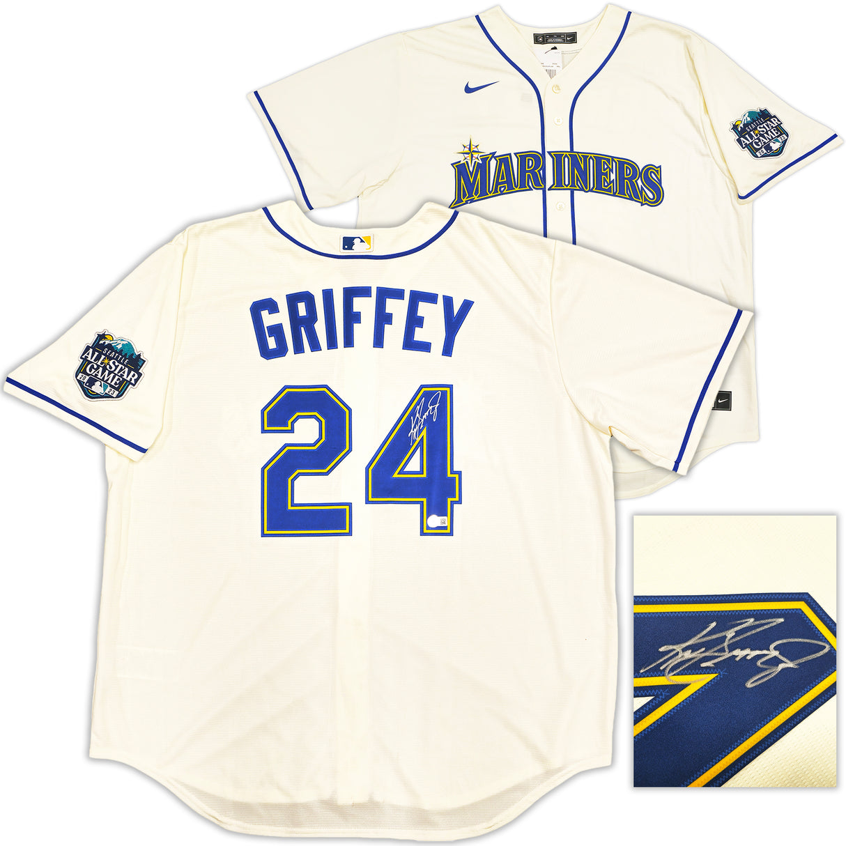 Seattle Mariners Ken Griffey Jr. Autographed Cream Nike 2023 All Star Game Patch Jersey Size XXL Beckett BAS Witness Stock #230140