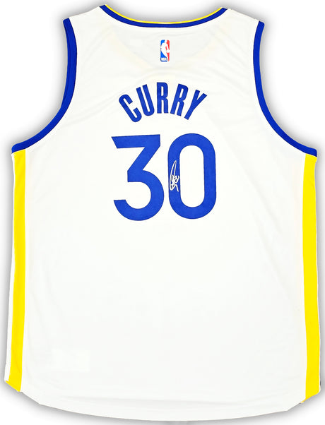 Golden State Warriors Stephen Curry Autographed White Fanatics Jersey Size XL Beckett BAS QR Stock #215826