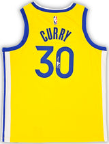 Golden State Warriors Stephen Curry Autographed Yellow Nike Swingman Jersey Size 48 Beckett BAS QR Stock #215827