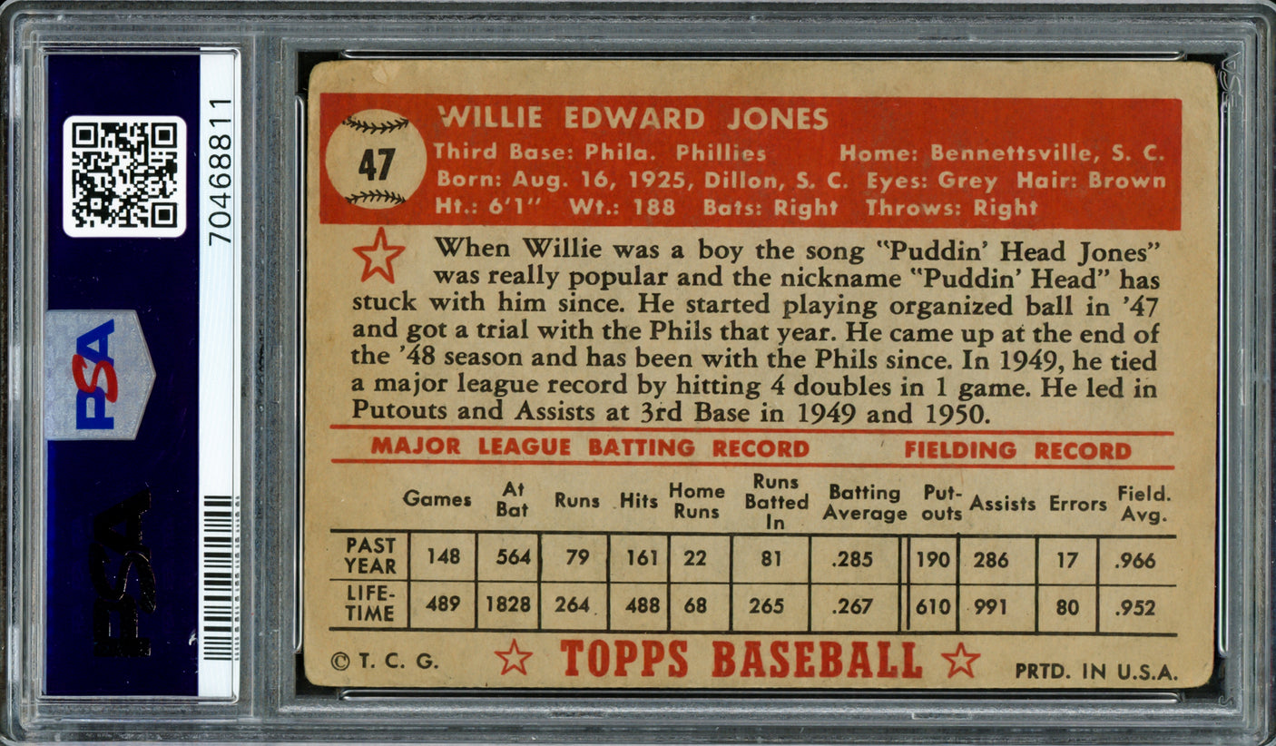 Willie Jones Autographed 1952 Topps Card #47 Philadelphia Phillies PSA/DNA #70468811