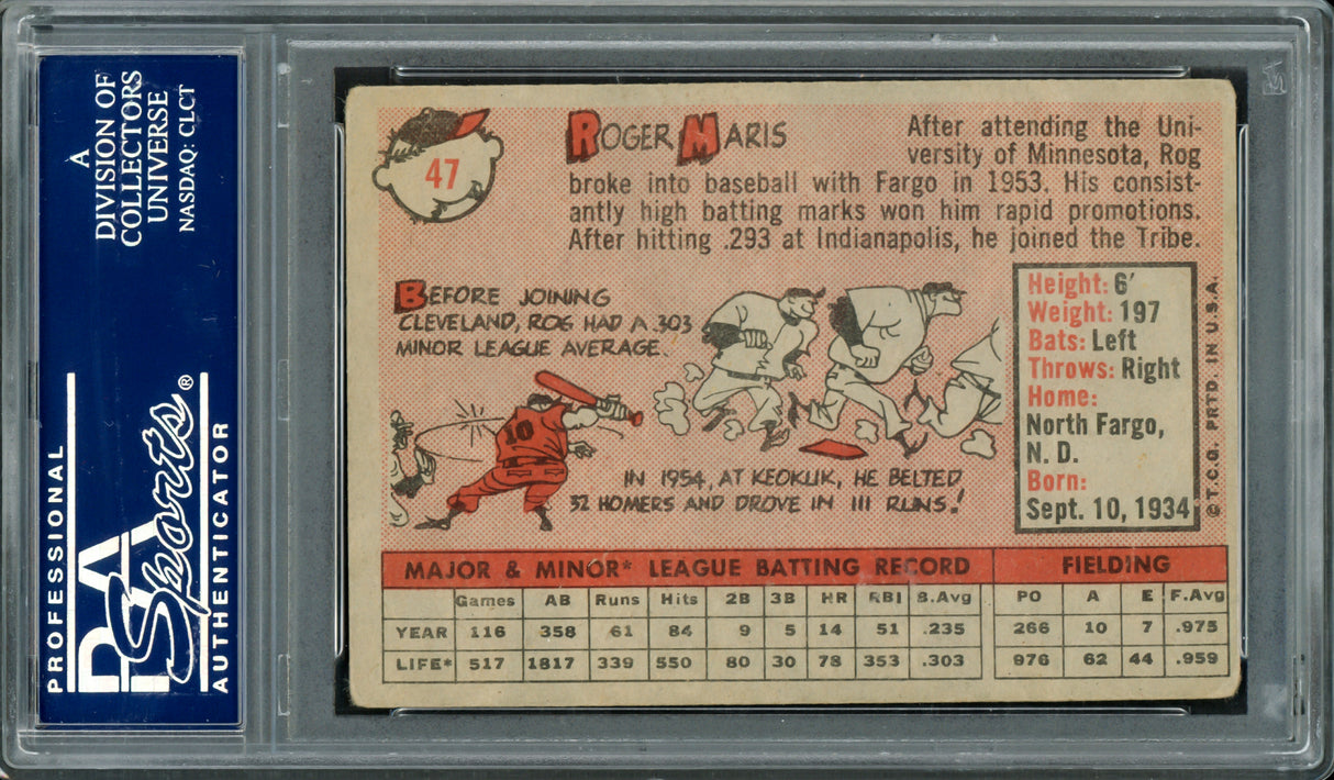 Roger Maris Autographed 1958 Topps Rookie Card #47 Cleveland Indians PSA/DNA #23960889