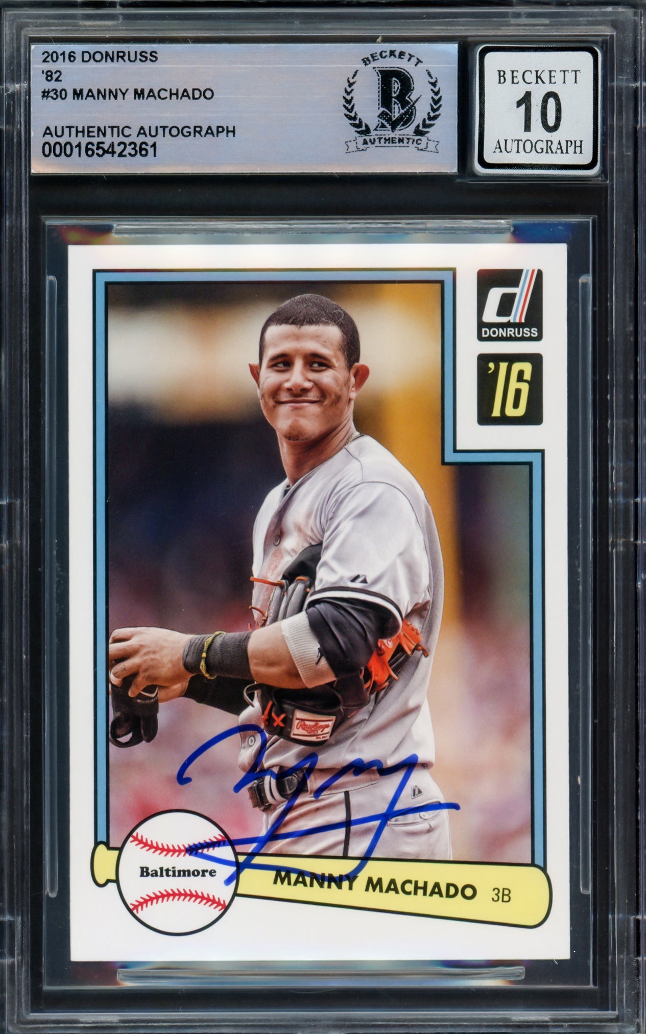 Manny Machado Autographed 2016 Donruss 1982 Card #D82-30 Baltimore Orioles Auto Grade Gem Mint 10 Beckett BAS #16542361