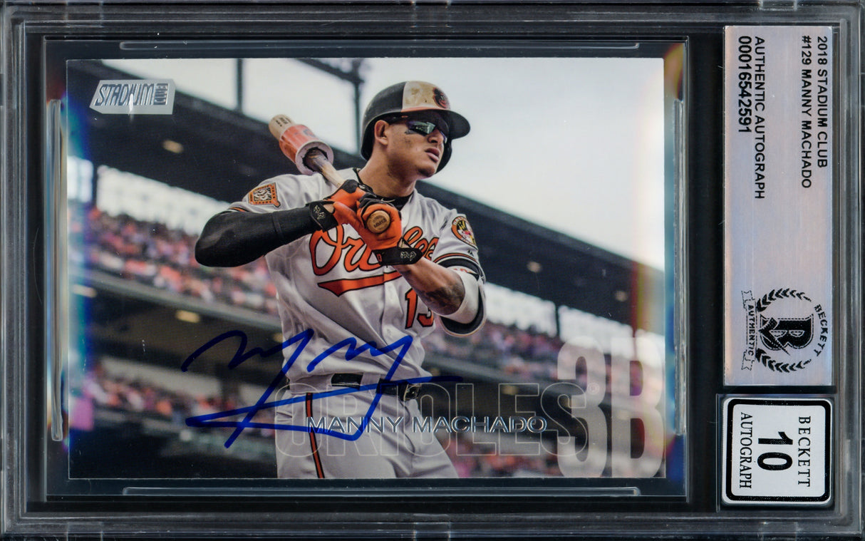 Manny Machado Autographed 2018 Stadium Club Card #129 Baltimore Orioles Auto Grade Gem Mint 10 Beckett BAS #16542591