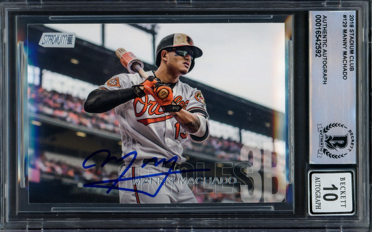 Manny Machado Autographed 2018 Stadium Club Card #129 Baltimore Orioles Auto Grade Gem Mint 10 Beckett BAS #16542592