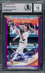 Manny Machado Autographed 2018 Donruss Optic Purple Card #154 Baltimore Orioles Auto Grade Gem Mint 10 Beckett BAS #16542508