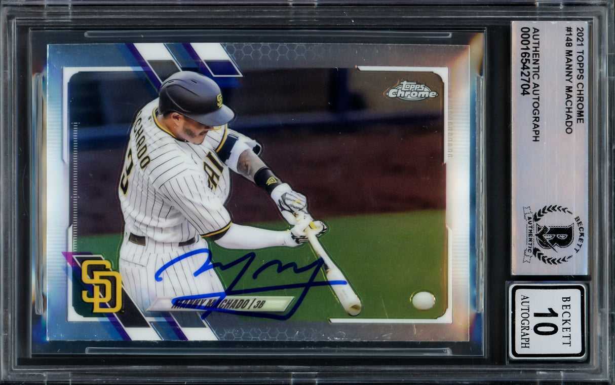 Manny Machado Autographed 2021 Topps Chrome Card #148 San Diego Padres Auto Grade Gem Mint 10 Beckett BAS #16542704