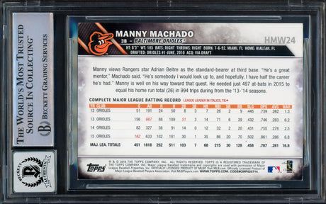 Manny Machado Autographed 2016 Topps Walmart Holiday Snowflake Card #HMW24 Baltimore Orioles Auto Grade Gem Mint 10 Beckett BAS #16542429