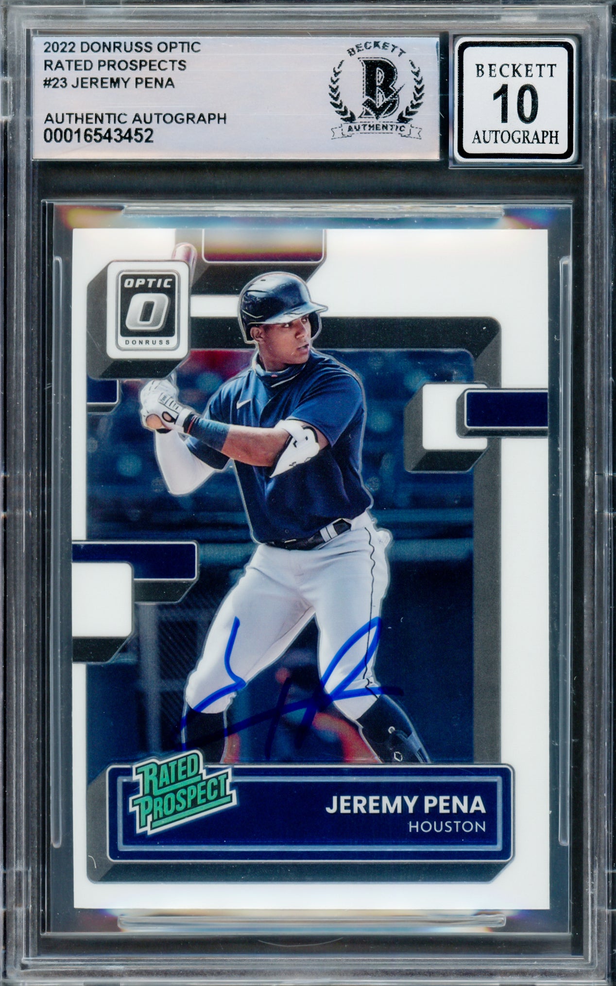 Jeremy Pena Autographed 2022 Donruss Optic Rookie Card #RP23 Houston Astros Auto Grade Gem Mint 10 Beckett BAS #16543452