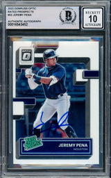 Jeremy Pena Autographed 2022 Donruss Optic Rookie Card #RP23 Houston Astros Auto Grade Gem Mint 10 Beckett BAS #16543452