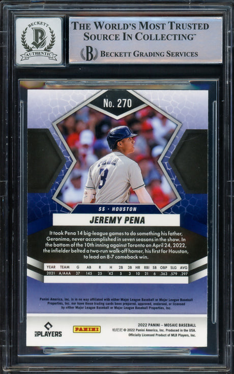 Jeremy Pena Autographed 2022 Donruss Mosaic Rookie Card #270 Houston Astros Auto Grade Gem Mint 10 Beckett BAS #16543453