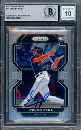 Jeremy Pena Autographed 2022 Panini Prizm Rookie Card #17 Houston Astros Auto Grade Gem Mint 10 Beckett BAS #16543456