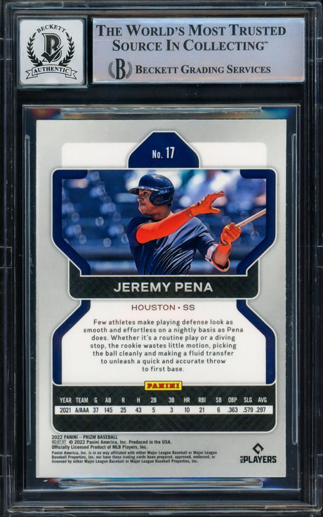 Jeremy Pena Autographed 2022 Panini Prizm Rookie Card #17 Houston Astros Auto Grade Gem Mint 10 Beckett BAS #16543456