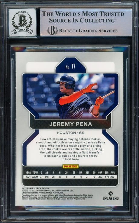 Jeremy Pena Autographed 2022 Panini Prizm Rookie Card #17 Houston Astros Auto Grade Gem Mint 10 Beckett BAS #16543457