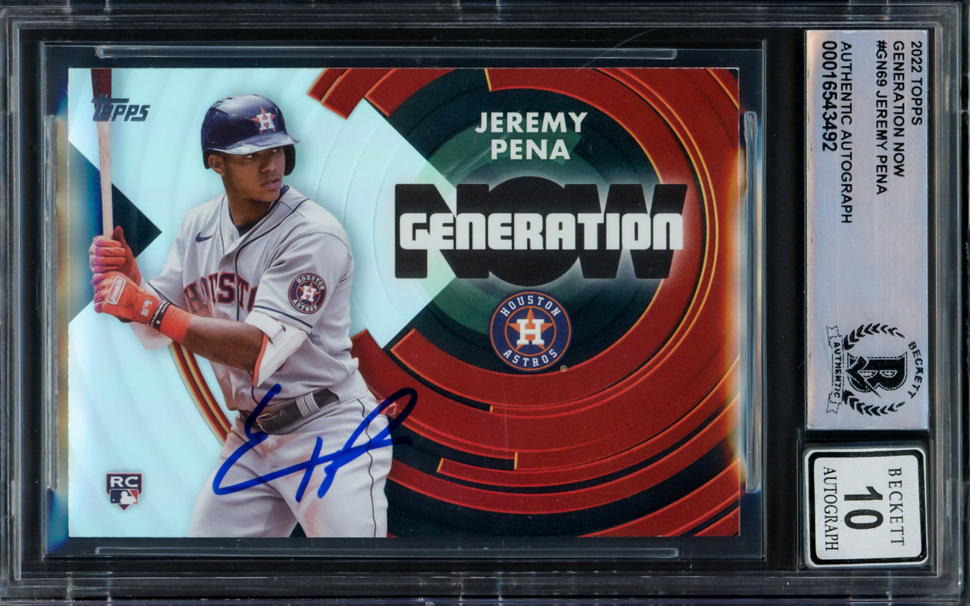 Jeremy Pena Autographed 2022 Topps Generation Now Rookie Card #GN-69 Houston Astros Auto Grade Gem Mint 10 Beckett BAS #16543492