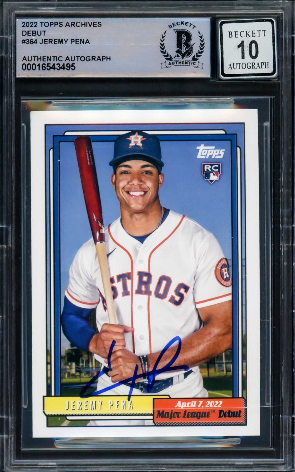 Jeremy Pena Autographed 2022 Topps Archives Rookie Card #364 Houston Astros Auto Grade Gem Mint 10 Beckett BAS #16543495