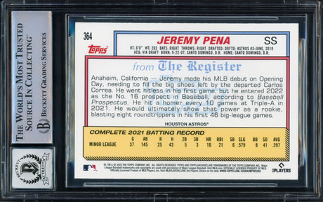 Jeremy Pena Autographed 2022 Topps Archives Rookie Card #364 Houston Astros Auto Grade Gem Mint 10 Beckett BAS #16543495