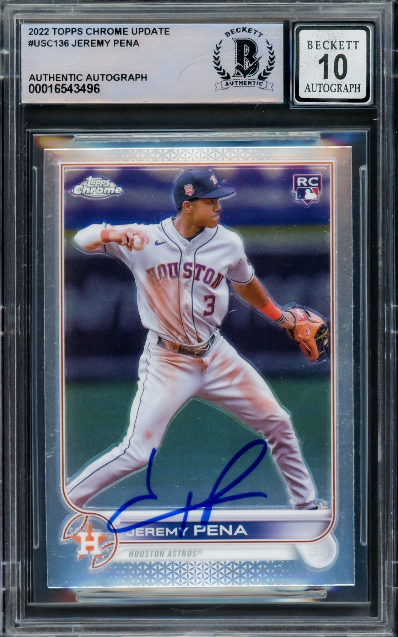 Jeremy Pena Autographed 2022 Topps Chrome Update Rookie Card #USC136 Houston Astros Auto Grade Gem Mint 10 Beckett BAS #16543496