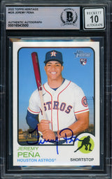 Jeremy Pena Autographed 2022 Topps Heritage Rookie Card #629 Houston Astros Auto Grade Gem Mint 10 Full Name Beckett BAS #16543500