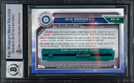 Julio Rodriguez Autographed 2019 Bowman Chrome Draft Rookie Card #BDC60 Seattle Mariners Auto Grade Gem Mint 10 Beckett BAS #16573821