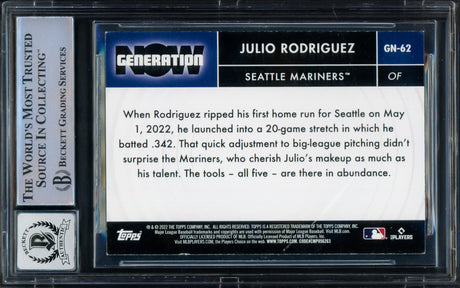 Julio Rodriguez Autographed 2022 Topps Generation Now Rookie Card #GN-62 Seattle Mariners Auto Grade Gem Mint 10 Beckett BAS #16544041