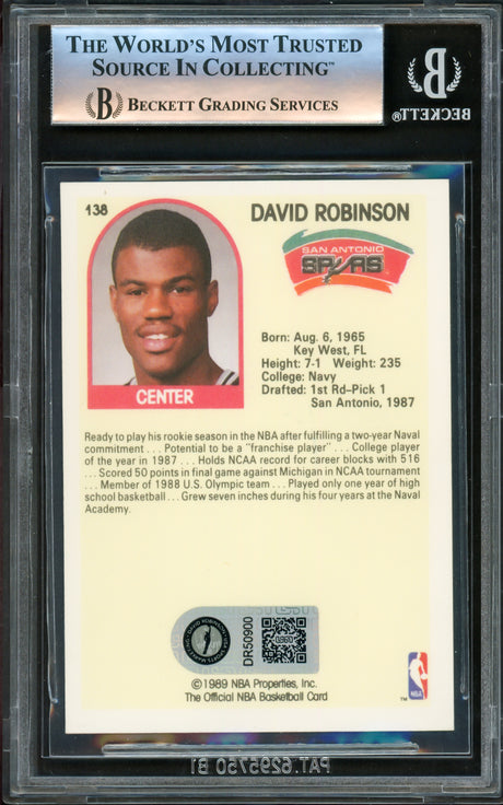 David Robinson Autographed 1989-90 Hoops Rookie Card #138 San Antonio Spurs Beckett BAS #14583630