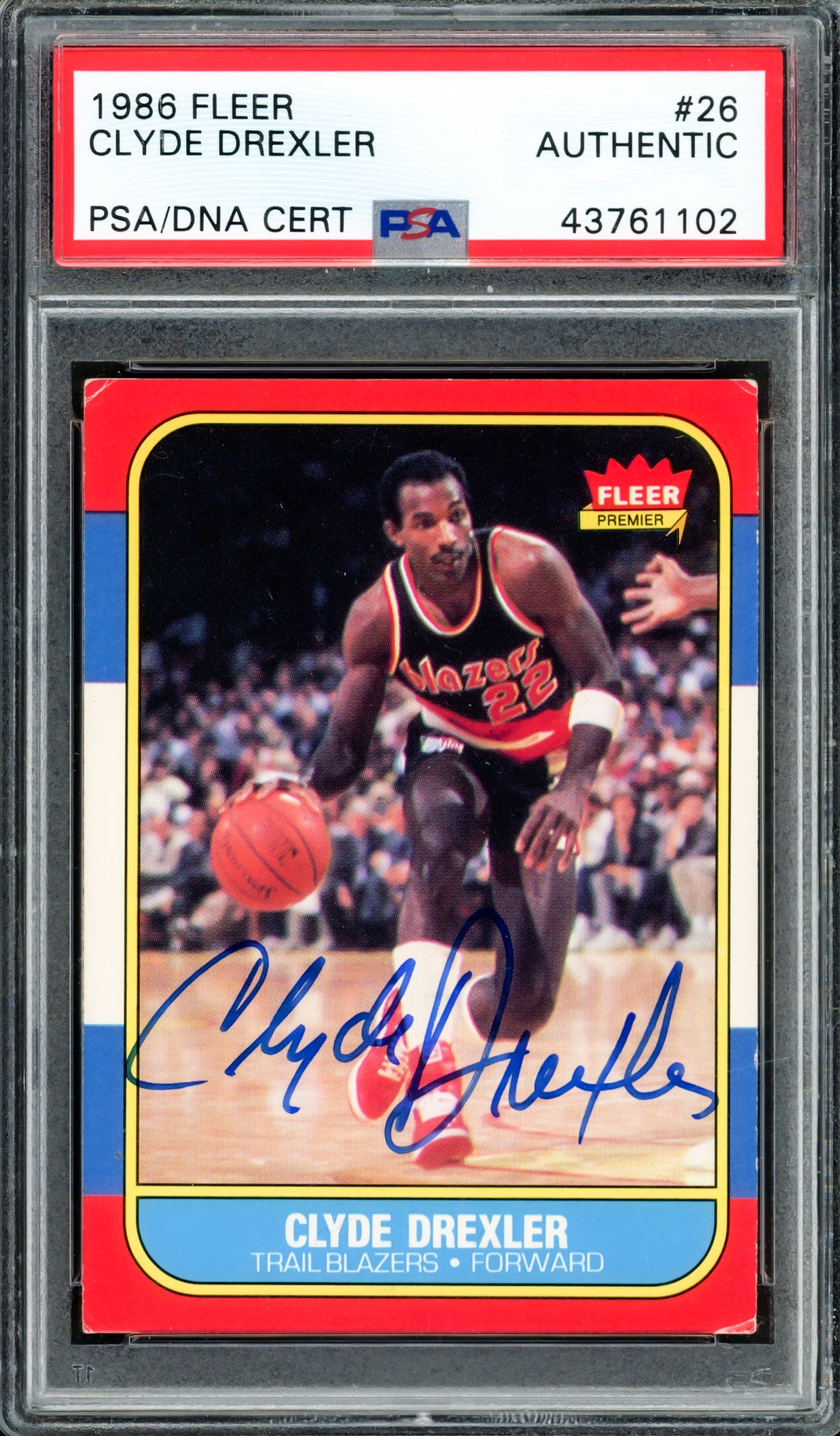 Clyde Drexler Autographed 1986 Fleer Rookie Card #26 Portland Trail Blazers PSA/DNA #43761102