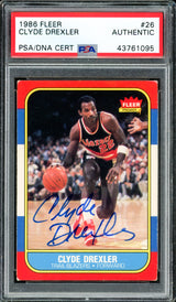 Clyde Drexler Autographed 1986 Fleer Rookie Card #26 Portland Trail Blazers PSA/DNA #43761095