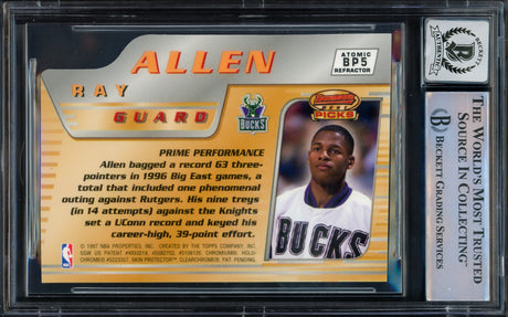 Ray Allen Autographed 1996 Bowman's Best Atomic Refractors Rookie Card #BP5 Milwaukee Bucks Auto Grade Gem Mint 10 Beckett BAS #16541817