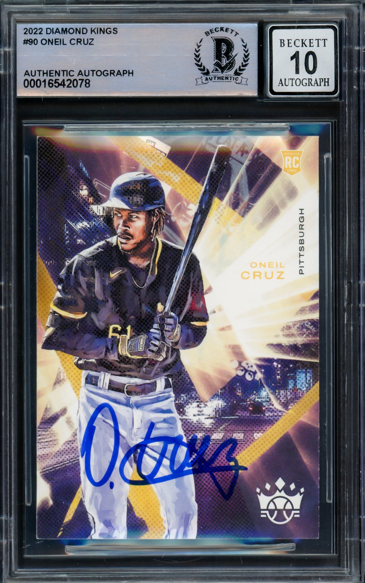 Oneil Cruz Autographed 2022 Donruss Diamond Kings Rookie Card #90 Pittsburgh Pirates Auto Grade Gem Mint 10 Beckett BAS #16542078