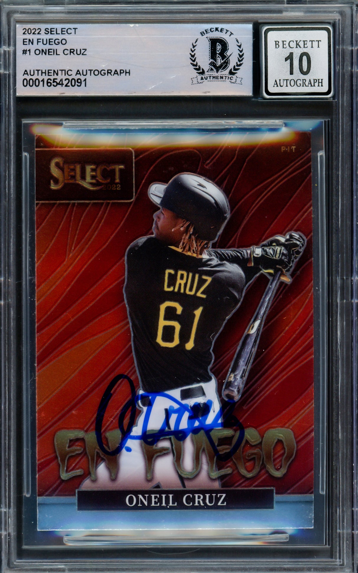 Oneil Cruz Autographed 2022 Select En Fuego Rookie Card #EF1 Pittsburgh Pirates Auto Grade Gem Mint 10 Beckett BAS #16542091