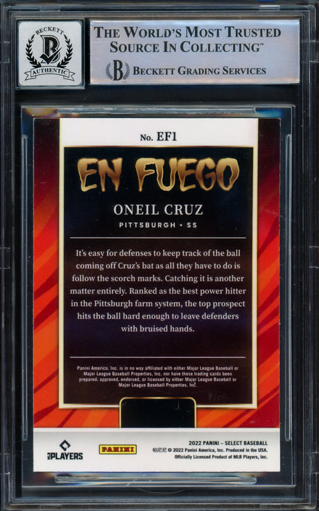 Oneil Cruz Autographed 2022 Select En Fuego Rookie Card #EF1 Pittsburgh Pirates Auto Grade Gem Mint 10 Beckett BAS #16542091