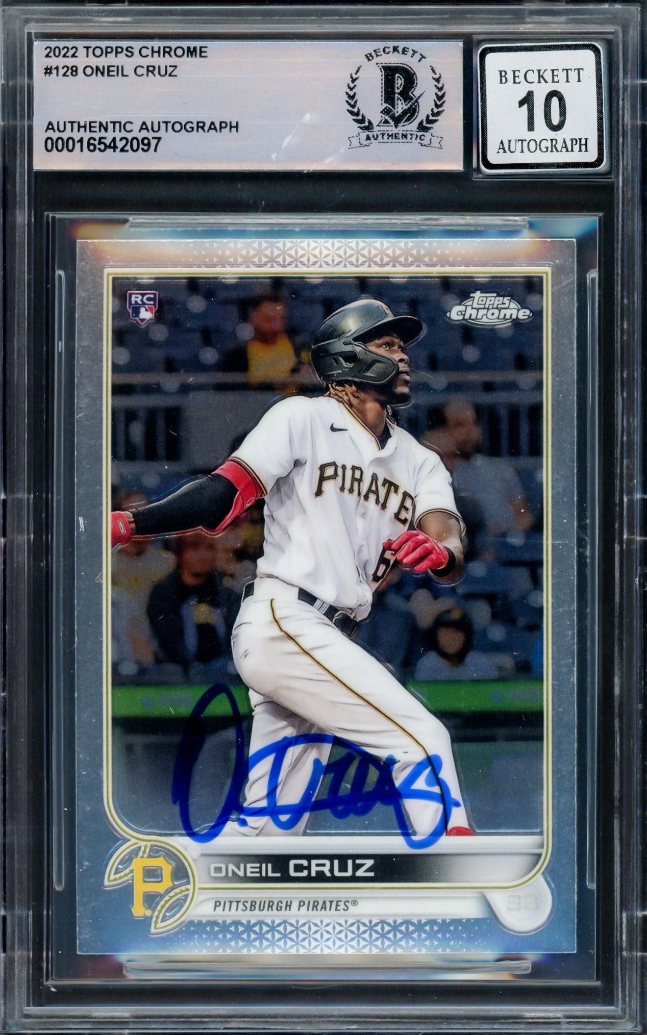 Oneil Cruz Autographed 2022 Topps Chrome Rookie Card #128 Pittsburgh Pirates Auto Grade Gem Mint 10 Beckett BAS #16542097