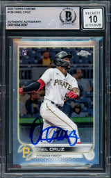 Oneil Cruz Autographed 2022 Topps Chrome Rookie Card #128 Pittsburgh Pirates Auto Grade Gem Mint 10 Beckett BAS #16542097