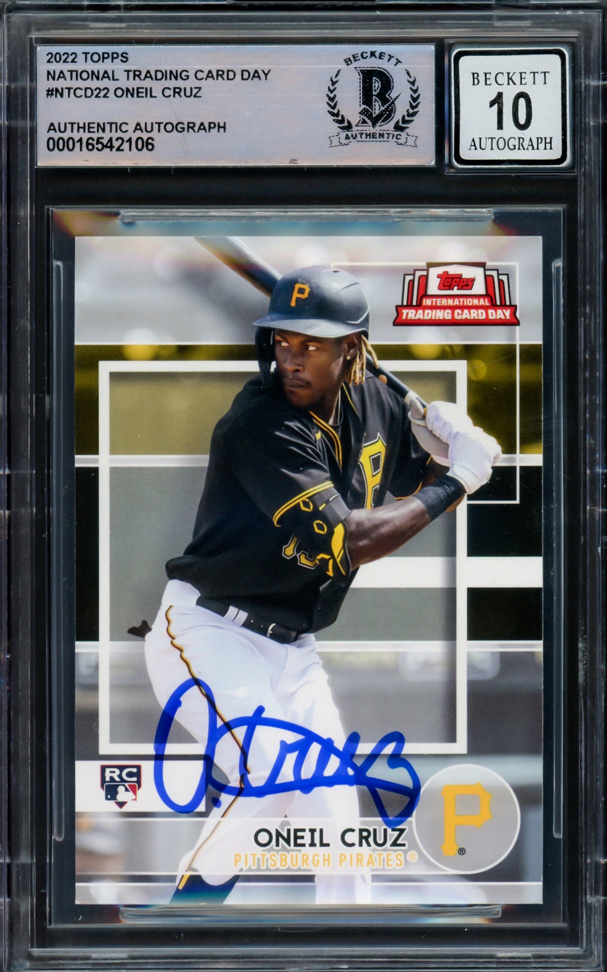 Oneil Cruz Autographed 2022 Topps National Trading Card Day Rookie Card #NTCD22 Pittsburgh Pirates Auto Grade Gem Mint 10 Beckett BAS #16542106