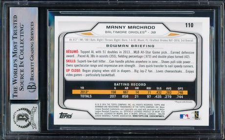 Manny Machado Autographed 2014 Bowman Card #110 Baltimore Orioles Auto Grade Gem Mint 10 Beckett BAS #16542333