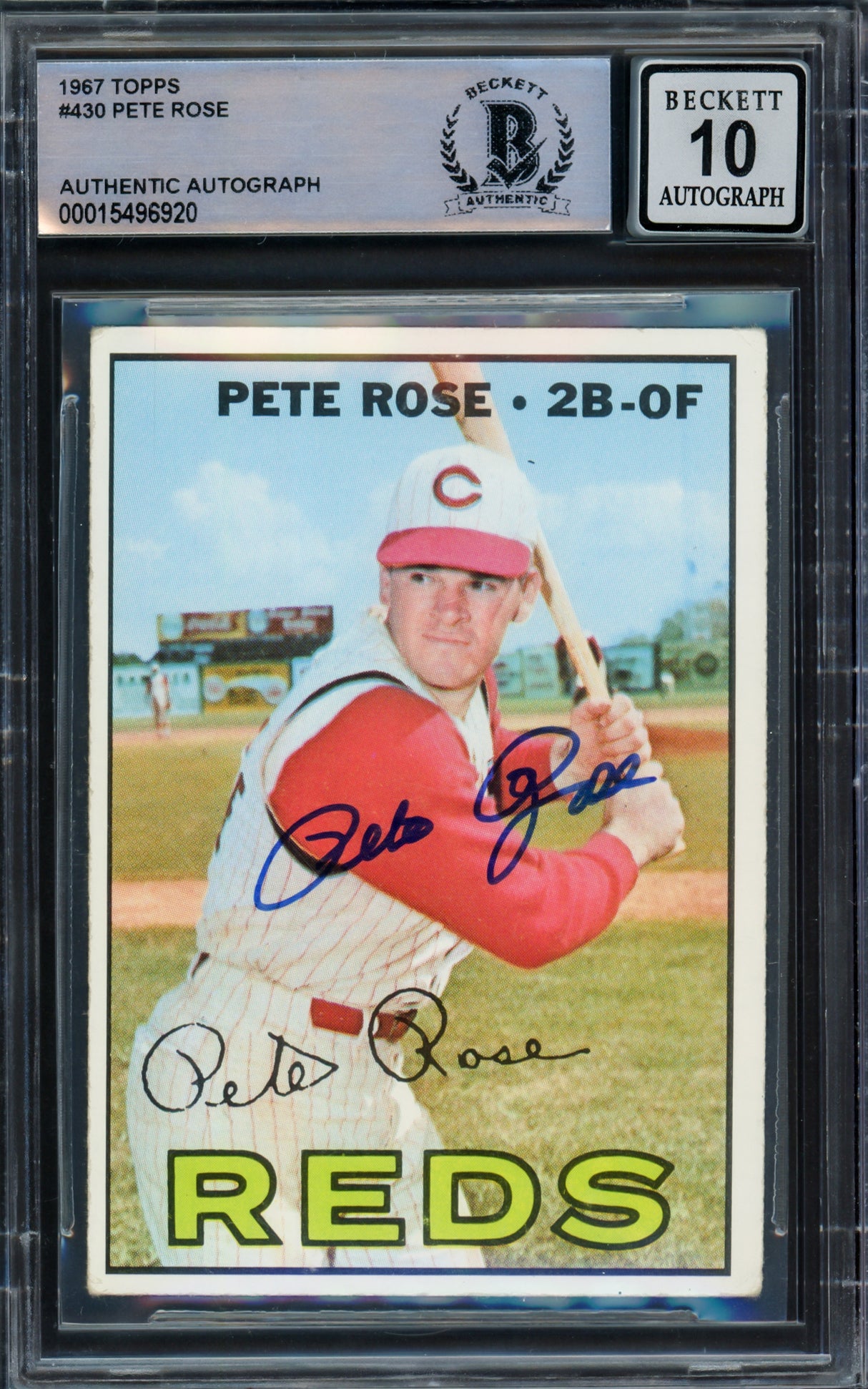 Pete Rose Autographed 1967 Topps Card #430 Cincinnati Reds Auto Grade Gem Mint 10 Beckett BAS #15496920