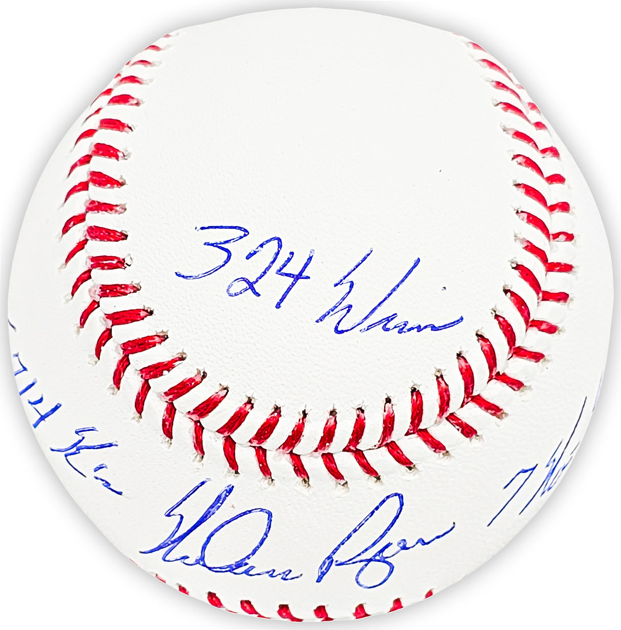 Nolan Ryan Autographed Official MLB Baseball Texas Rangers Statball With 4 Stats "7 No Hitter, HOF 99, 5714 K's, 324 Wins" Beckett BAS QR Stock #216125