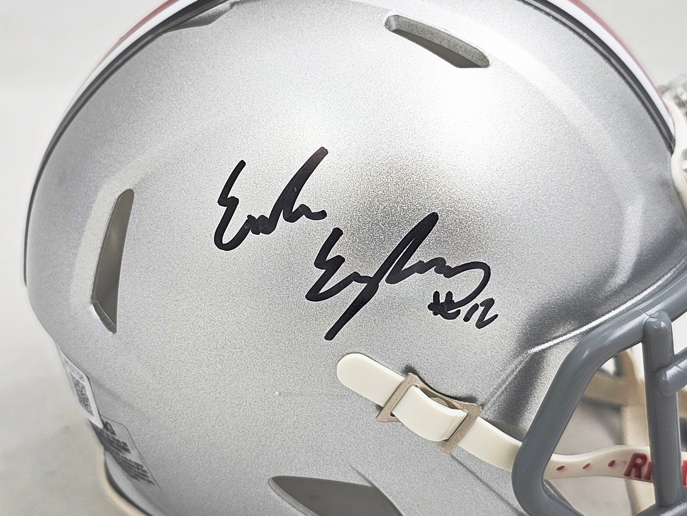 Emeka Egbuka Autographed Ohio State Buckeyes Silver Speed Mini Helmet Beckett BAS Witness Stock #216622