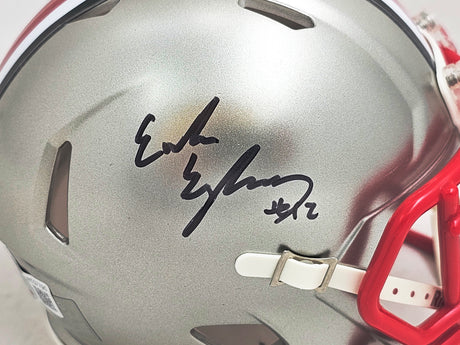 Emeka Egbuka Autographed Ohio State Buckeyes Flash Silver Speed Mini Helmet Beckett BAS Witness Stock #216623