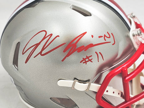 Jaxon Smith-Njigba Autographed Ohio State Buckeyes Flash Silver Speed Mini Helmet Beckett BAS Witness Stock #216620