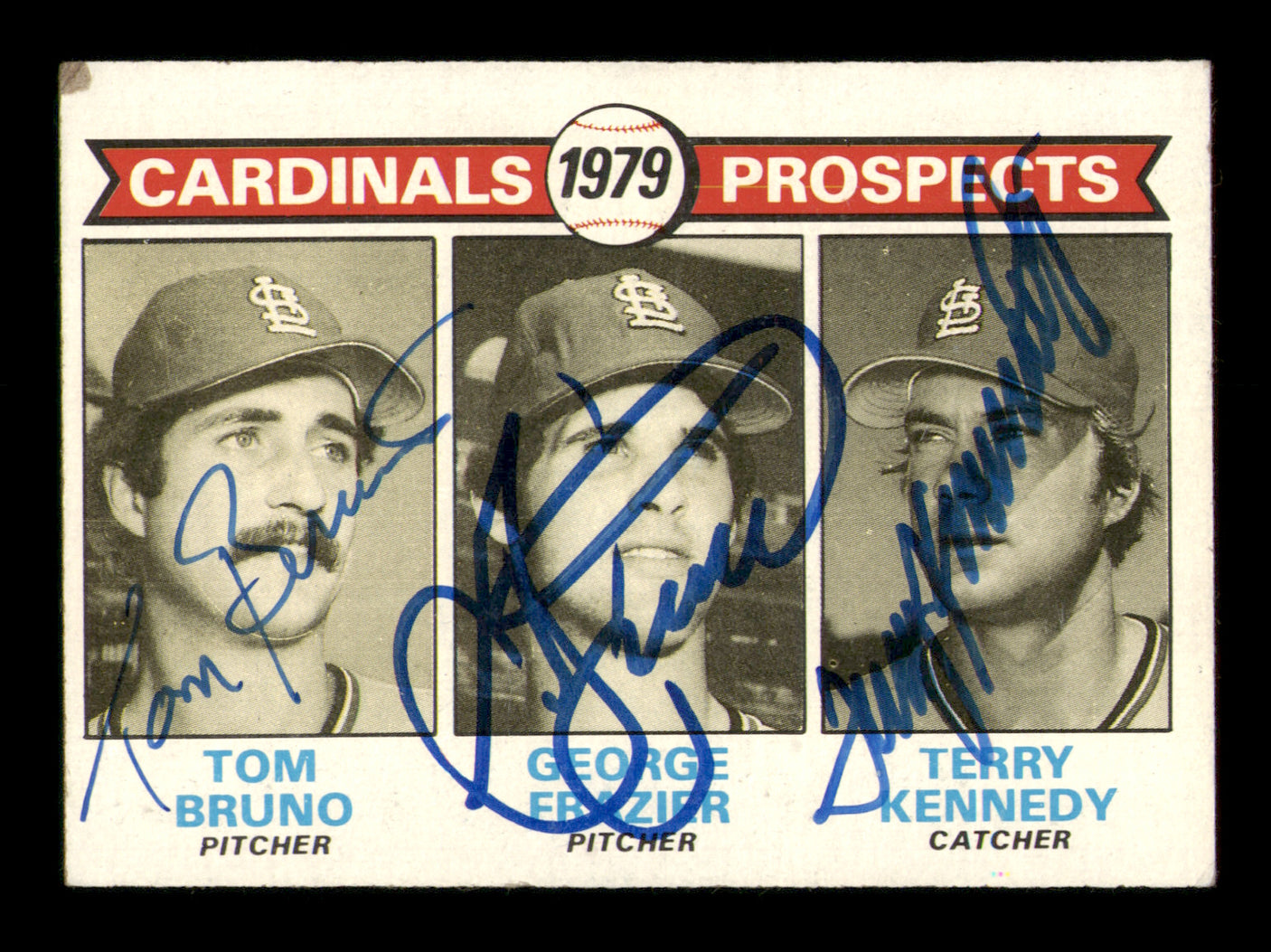 Terry Kennedy, George Frazier & Tom Bruno Autographed 1979 Topps Rookie Card #724 St. Louis Cardinals SKU #231068