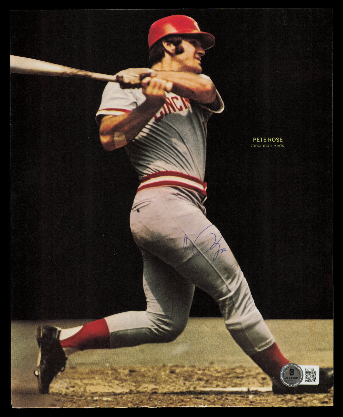 Pete Rose Autographed 8.5x10 Magazine Page Photo Cincinnati Reds Vintage Signature Beckett BAS QR #BM37495