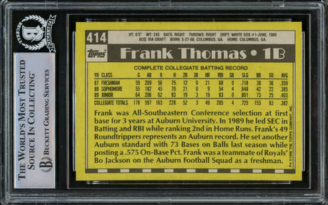 Frank Thomas Autographed 1990 Topps Rookie Card #414 Chicago White Sox Beckett BAS Stock #216703