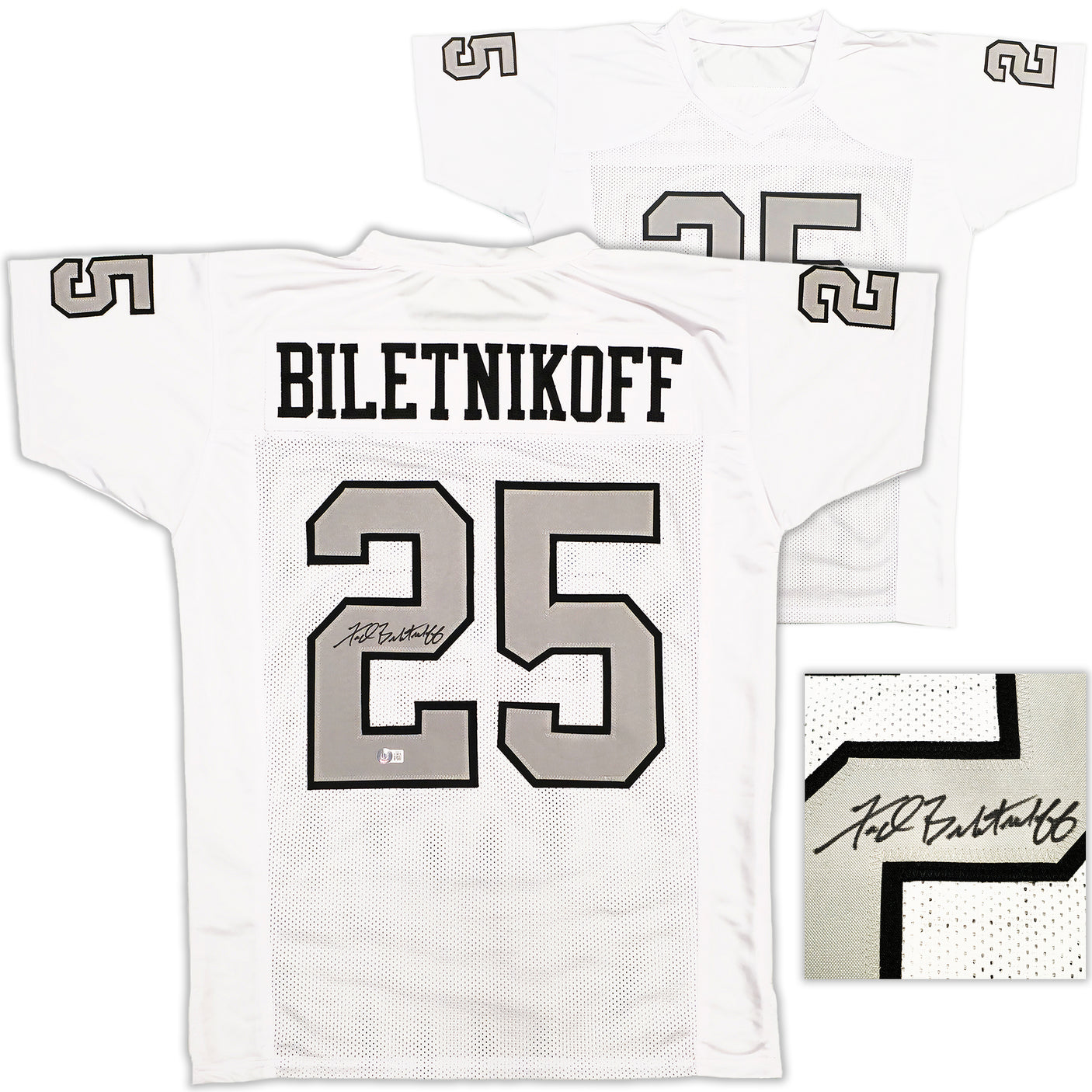 Oakland Raiders Fred Biletnikoff Autographed White Jersey Beckett BAS Witness Stock #232609