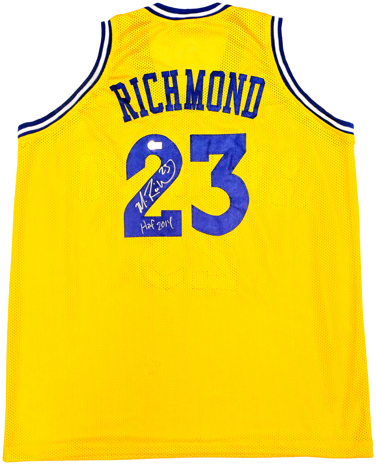 Golden State Warriors Mitch Richmond Autographed Yellow Jersey "HOF 2014" Beckett BAS Witness Stock #232590