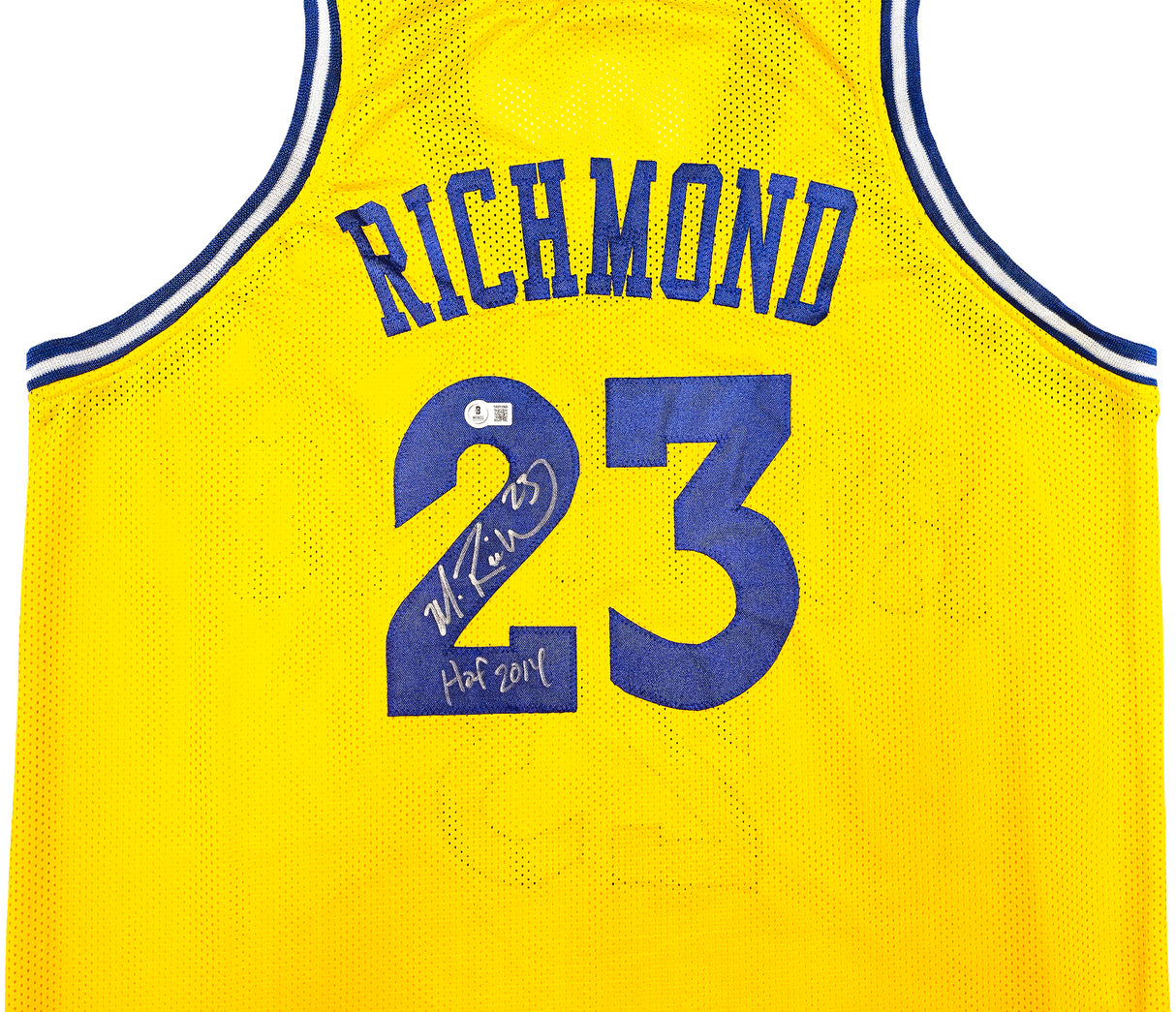 Golden State Warriors Mitch Richmond Autographed Yellow Jersey "HOF 2014" Beckett BAS Witness Stock #232590