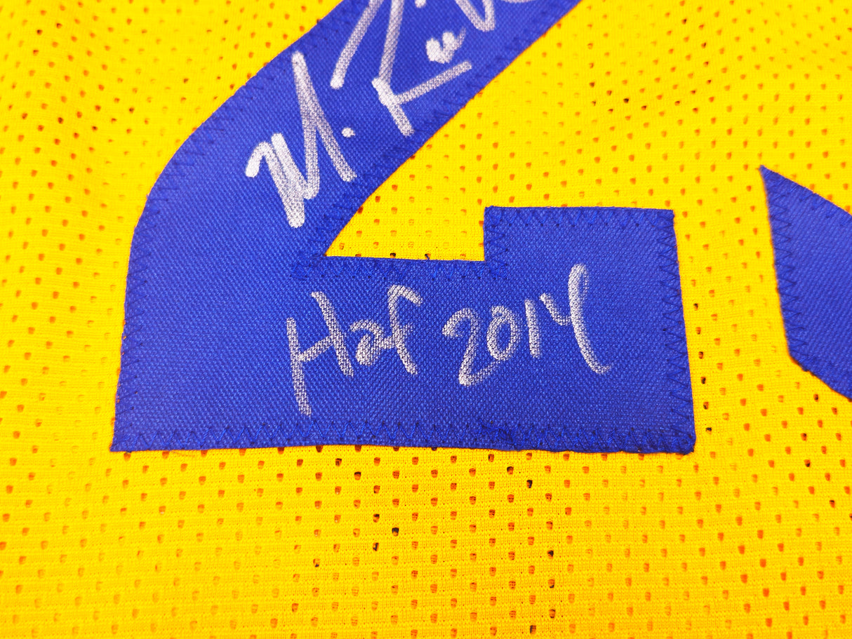 Golden State Warriors Mitch Richmond Autographed Yellow Jersey "HOF 2014" Beckett BAS Witness Stock #232590