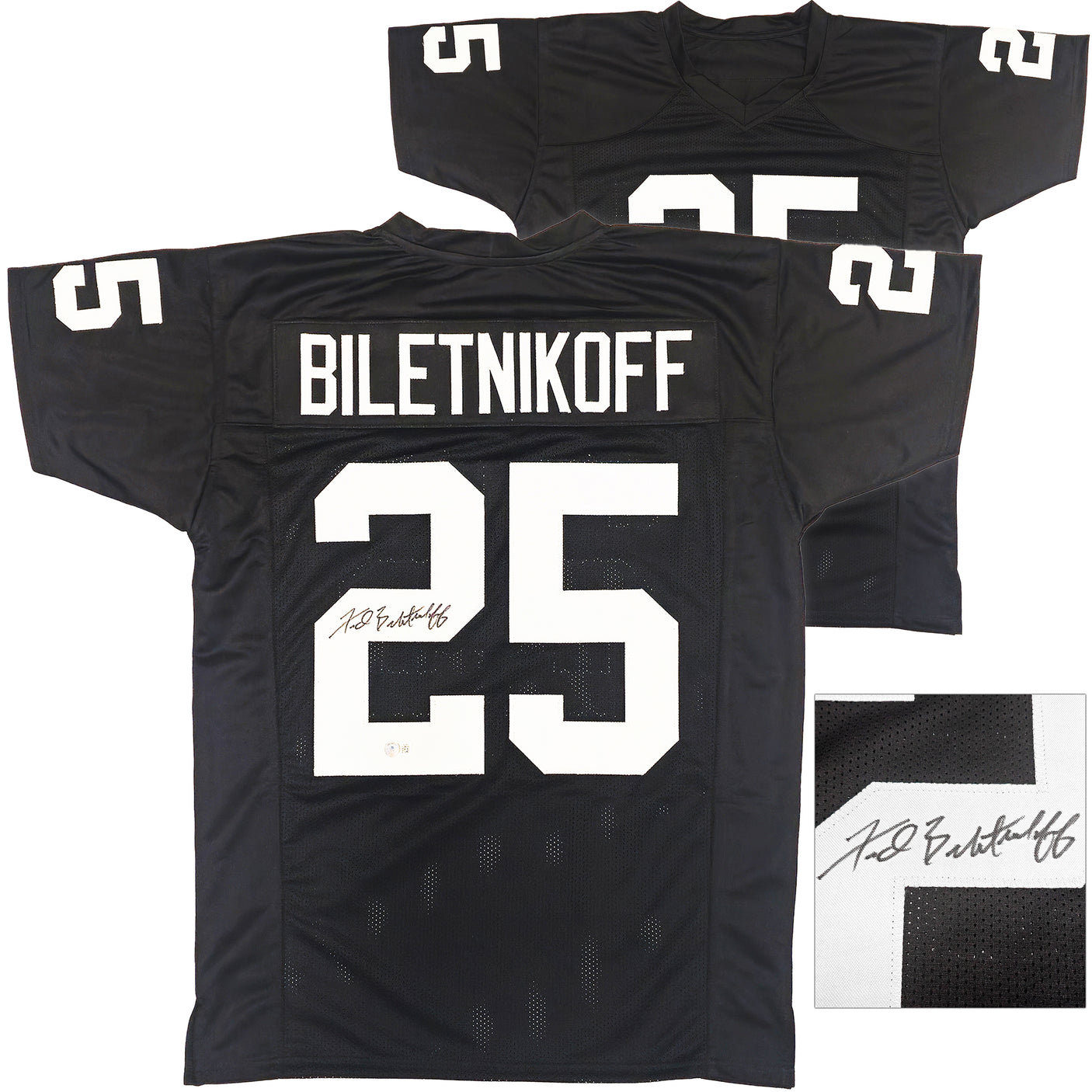 Oakland Raiders Fred Biletnikoff Autographed Black Jersey Beckett BAS Witness Stock #232610